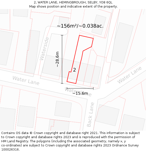 2, WATER LANE, HEMINGBROUGH, SELBY, YO8 6QL: Plot and title map