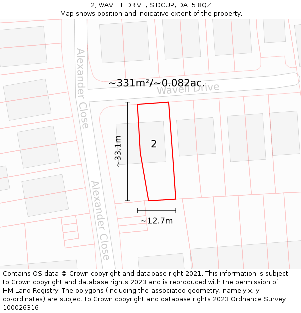 2, WAVELL DRIVE, SIDCUP, DA15 8QZ: Plot and title map