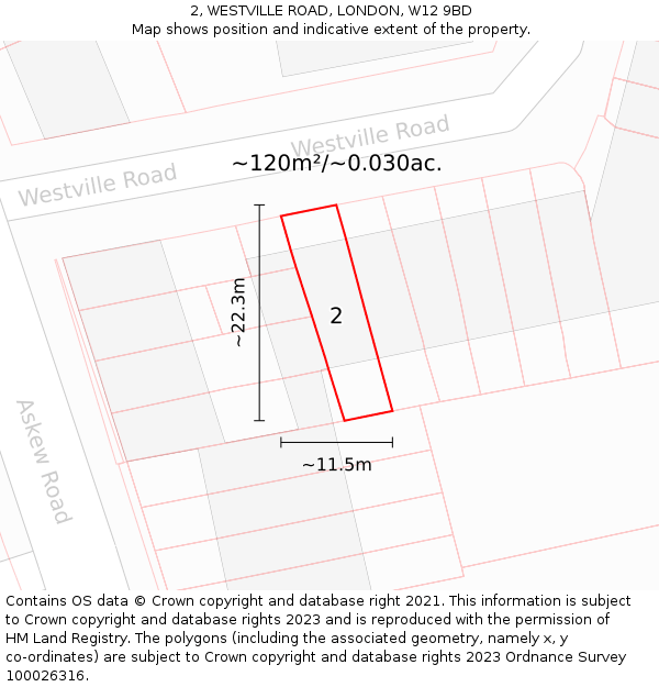 2, WESTVILLE ROAD, LONDON, W12 9BD: Plot and title map