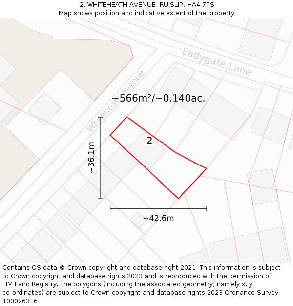 2, WHITEHEATH AVENUE, RUISLIP, HA4 7PS: Plot and title map