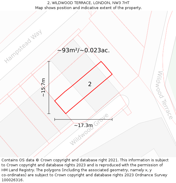 2, WILDWOOD TERRACE, LONDON, NW3 7HT: Plot and title map
