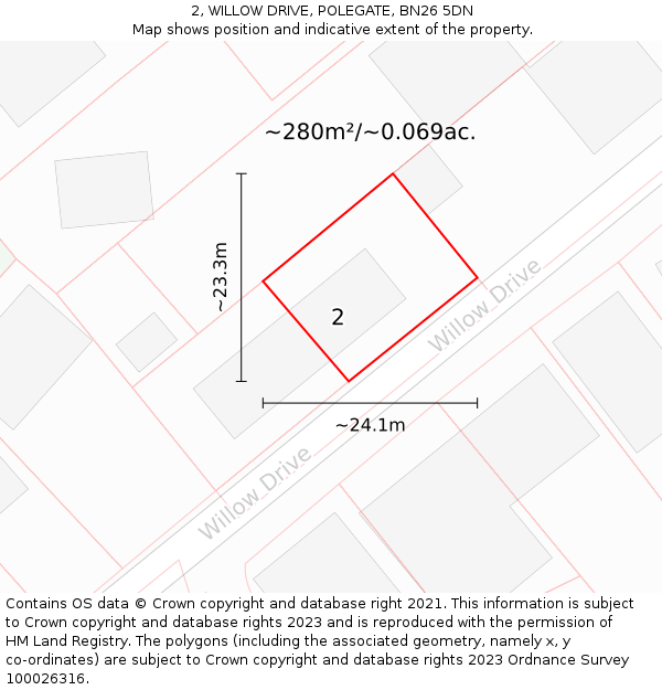 2, WILLOW DRIVE, POLEGATE, BN26 5DN: Plot and title map