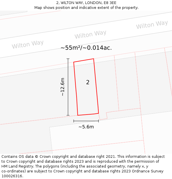 2, WILTON WAY, LONDON, E8 3EE: Plot and title map