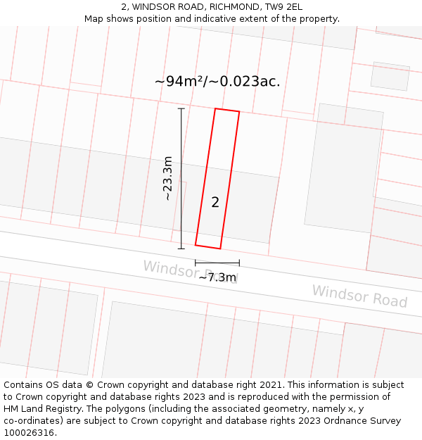 2, WINDSOR ROAD, RICHMOND, TW9 2EL: Plot and title map