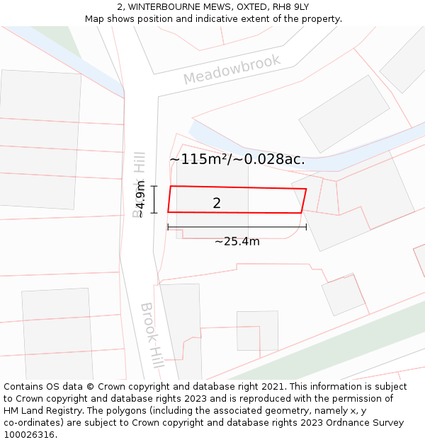2, WINTERBOURNE MEWS, OXTED, RH8 9LY: Plot and title map