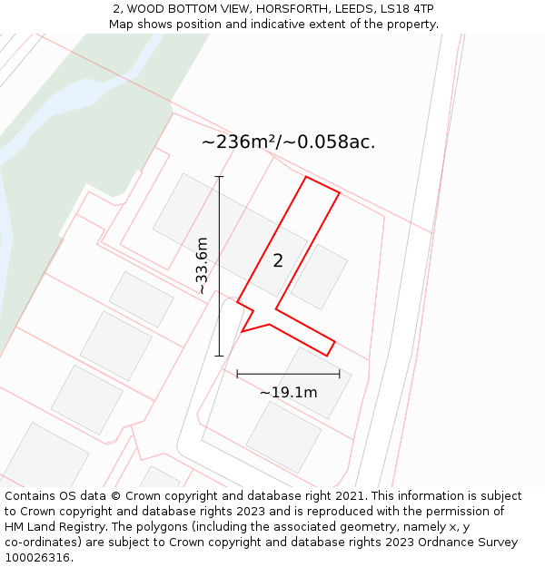 2, WOOD BOTTOM VIEW, HORSFORTH, LEEDS, LS18 4TP: Plot and title map