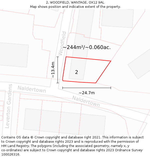 2, WOODFIELD, WANTAGE, OX12 9AL: Plot and title map