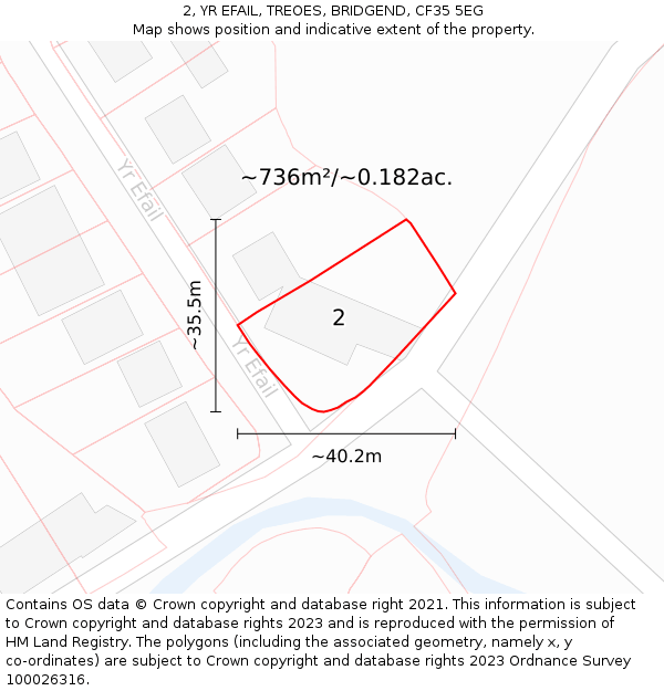 2, YR EFAIL, TREOES, BRIDGEND, CF35 5EG: Plot and title map