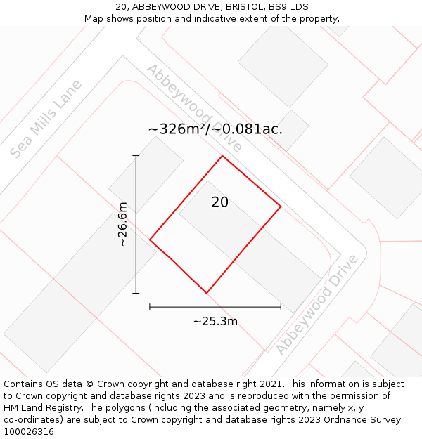 20, ABBEYWOOD DRIVE, BRISTOL, BS9 1DS: Plot and title map
