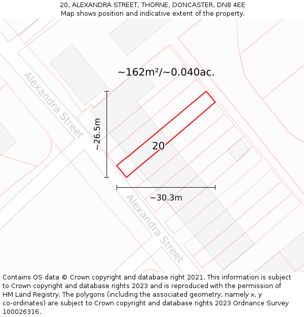 20, ALEXANDRA STREET, THORNE, DONCASTER, DN8 4EE: Plot and title map