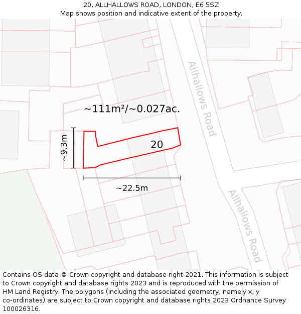 20, ALLHALLOWS ROAD, LONDON, E6 5SZ: Plot and title map