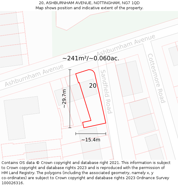 20, ASHBURNHAM AVENUE, NOTTINGHAM, NG7 1QD: Plot and title map