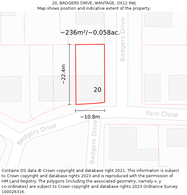 20, BADGERS DRIVE, WANTAGE, OX12 9WJ: Plot and title map