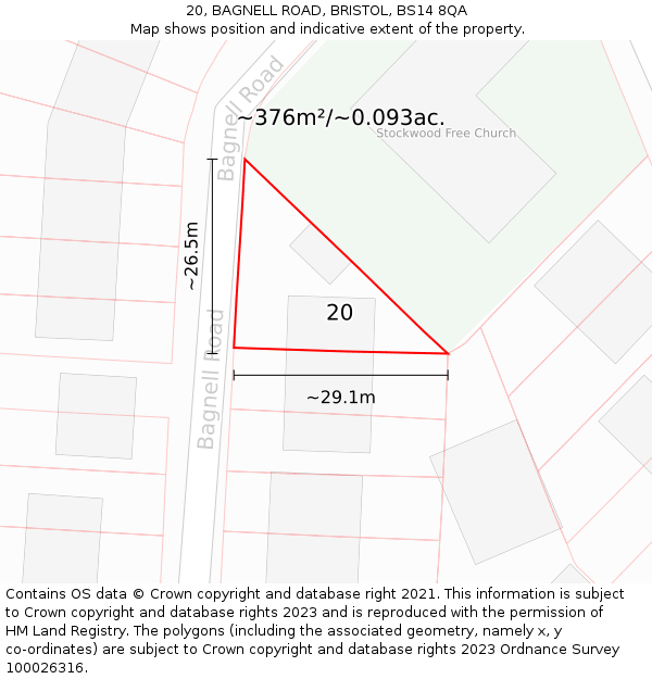 20, BAGNELL ROAD, BRISTOL, BS14 8QA: Plot and title map