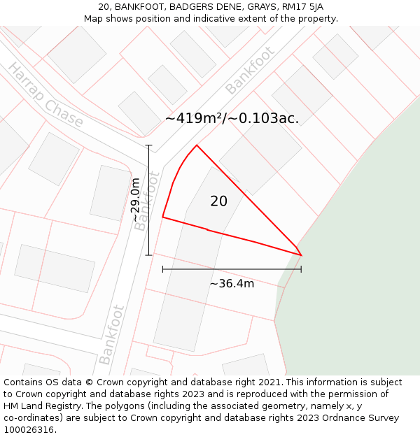 20, BANKFOOT, BADGERS DENE, GRAYS, RM17 5JA: Plot and title map