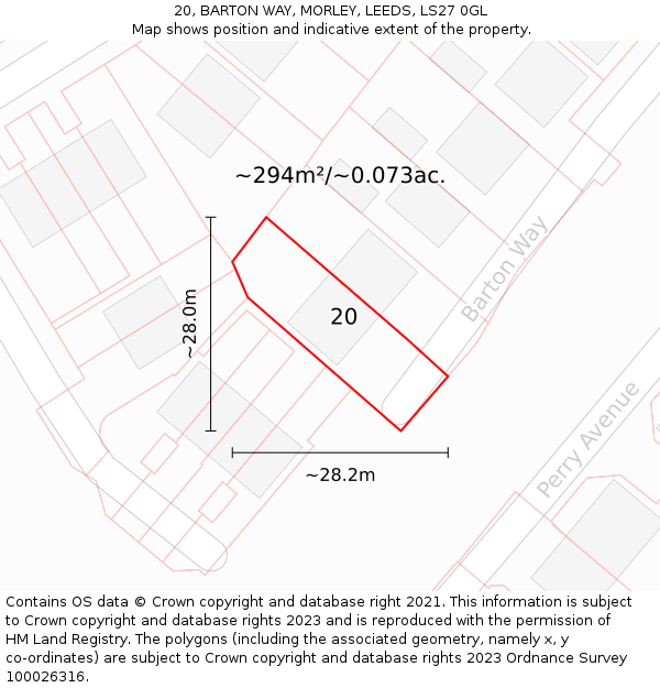 20, BARTON WAY, MORLEY, LEEDS, LS27 0GL: Plot and title map