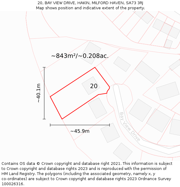 20, BAY VIEW DRIVE, HAKIN, MILFORD HAVEN, SA73 3RJ: Plot and title map
