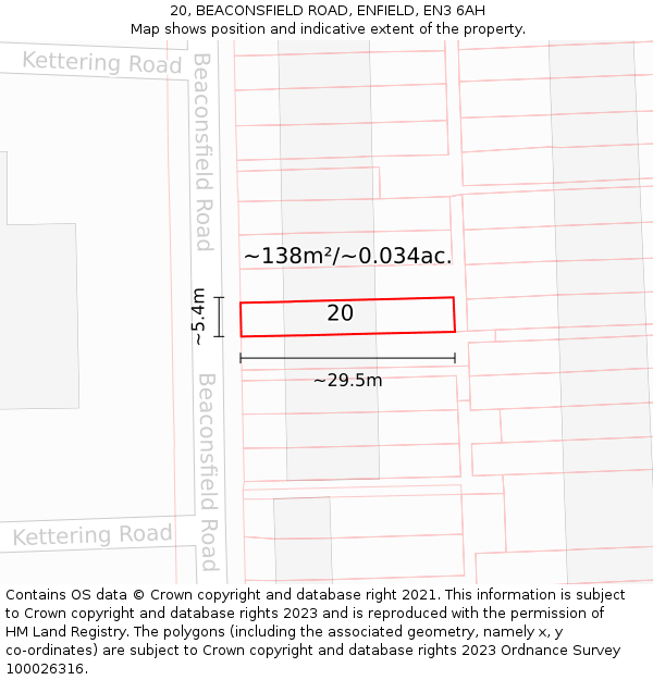 20, BEACONSFIELD ROAD, ENFIELD, EN3 6AH: Plot and title map