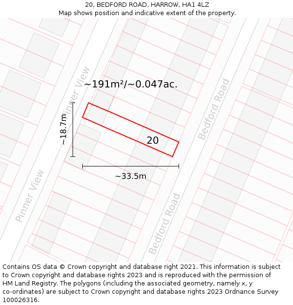 20, BEDFORD ROAD, HARROW, HA1 4LZ: Plot and title map