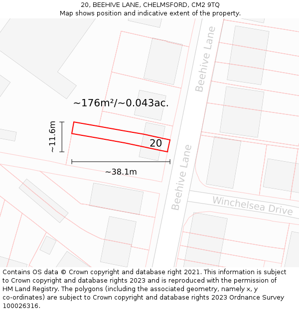 20, BEEHIVE LANE, CHELMSFORD, CM2 9TQ: Plot and title map