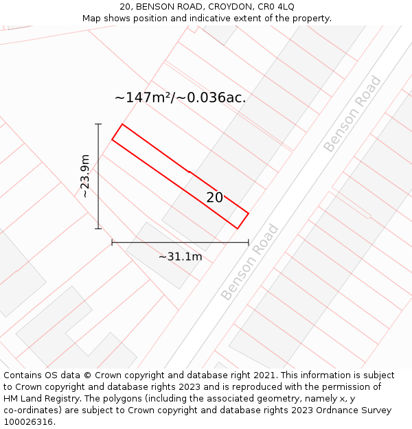 20, BENSON ROAD, CROYDON, CR0 4LQ: Plot and title map