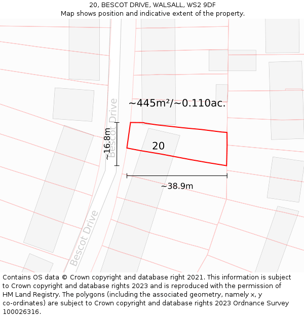 20, BESCOT DRIVE, WALSALL, WS2 9DF: Plot and title map