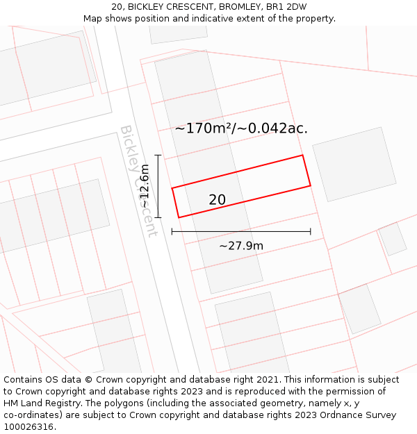 20, BICKLEY CRESCENT, BROMLEY, BR1 2DW: Plot and title map