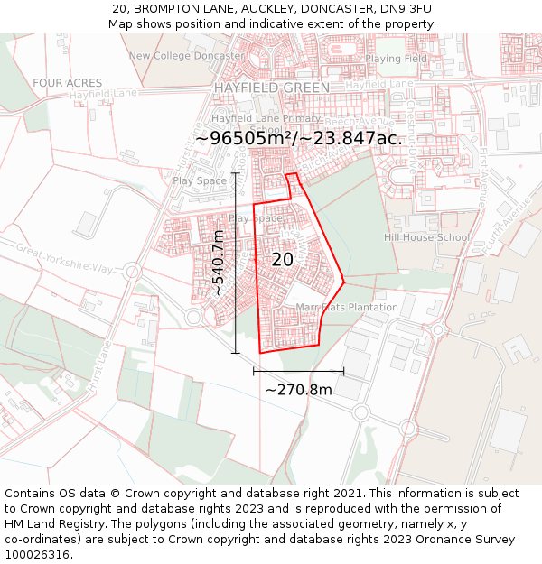 20, BROMPTON LANE, AUCKLEY, DONCASTER, DN9 3FU: Plot and title map