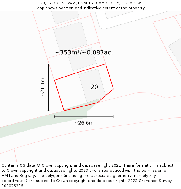 20, CAROLINE WAY, FRIMLEY, CAMBERLEY, GU16 8LW: Plot and title map