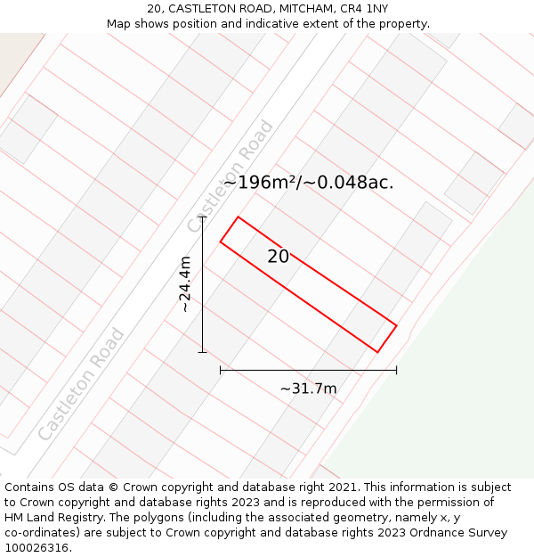 20, CASTLETON ROAD, MITCHAM, CR4 1NY: Plot and title map