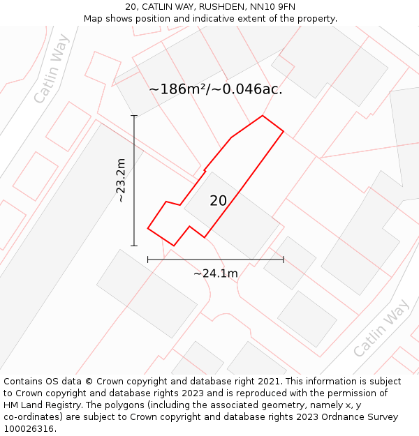 20, CATLIN WAY, RUSHDEN, NN10 9FN: Plot and title map