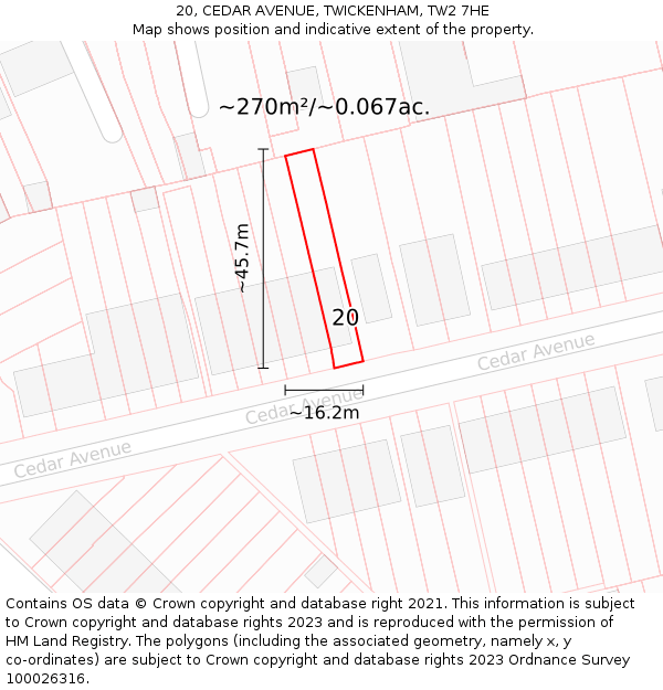 20, CEDAR AVENUE, TWICKENHAM, TW2 7HE: Plot and title map