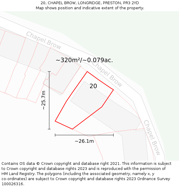 20, CHAPEL BROW, LONGRIDGE, PRESTON, PR3 2YD: Plot and title map