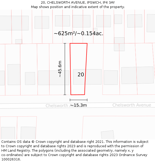 20, CHELSWORTH AVENUE, IPSWICH, IP4 3AY: Plot and title map