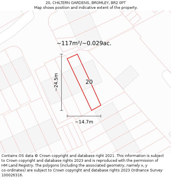 20, CHILTERN GARDENS, BROMLEY, BR2 0PT: Plot and title map