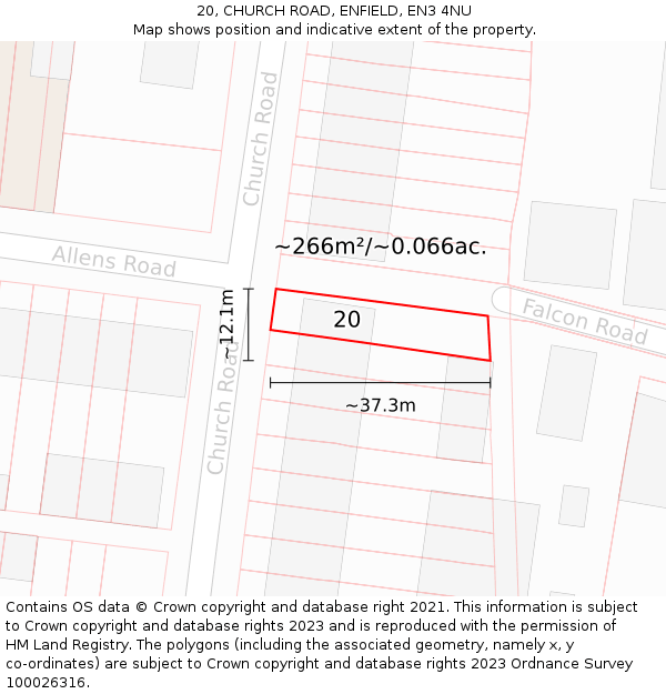 20, CHURCH ROAD, ENFIELD, EN3 4NU: Plot and title map