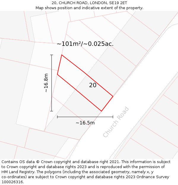 20, CHURCH ROAD, LONDON, SE19 2ET: Plot and title map