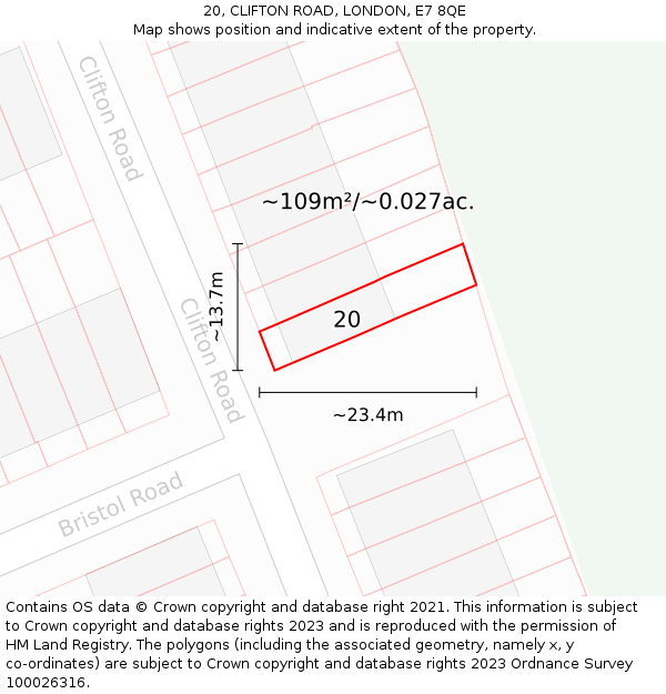 20, CLIFTON ROAD, LONDON, E7 8QE: Plot and title map