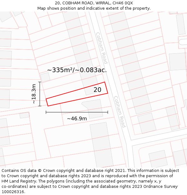 20, COBHAM ROAD, WIRRAL, CH46 0QX: Plot and title map