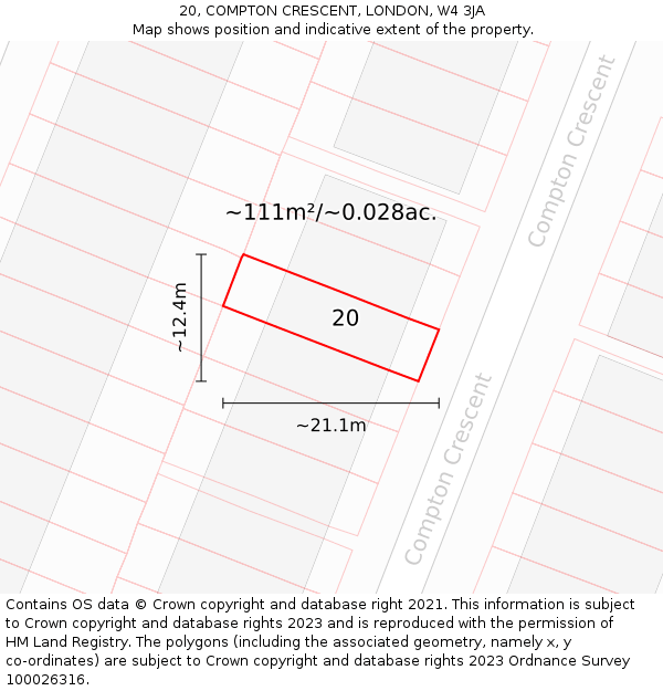 20, COMPTON CRESCENT, LONDON, W4 3JA: Plot and title map
