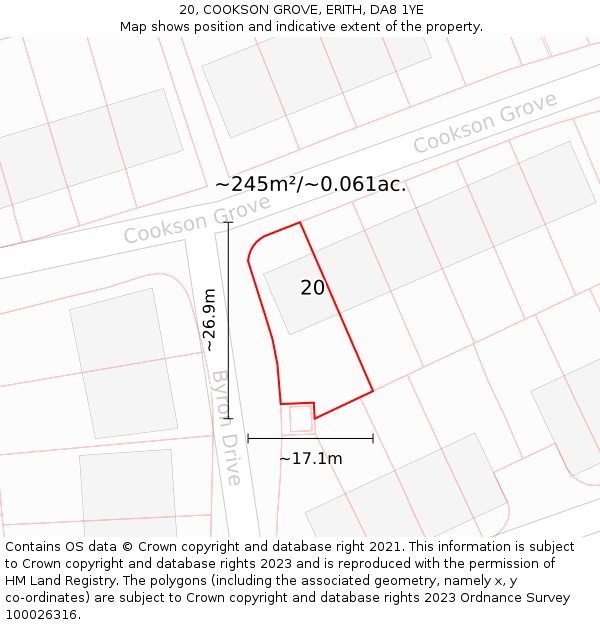20, COOKSON GROVE, ERITH, DA8 1YE: Plot and title map