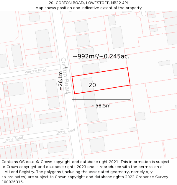 20, CORTON ROAD, LOWESTOFT, NR32 4PL: Plot and title map