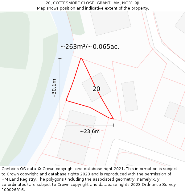 20, COTTESMORE CLOSE, GRANTHAM, NG31 9JL: Plot and title map