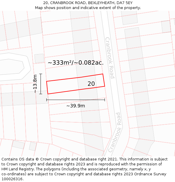 20, CRANBROOK ROAD, BEXLEYHEATH, DA7 5EY: Plot and title map