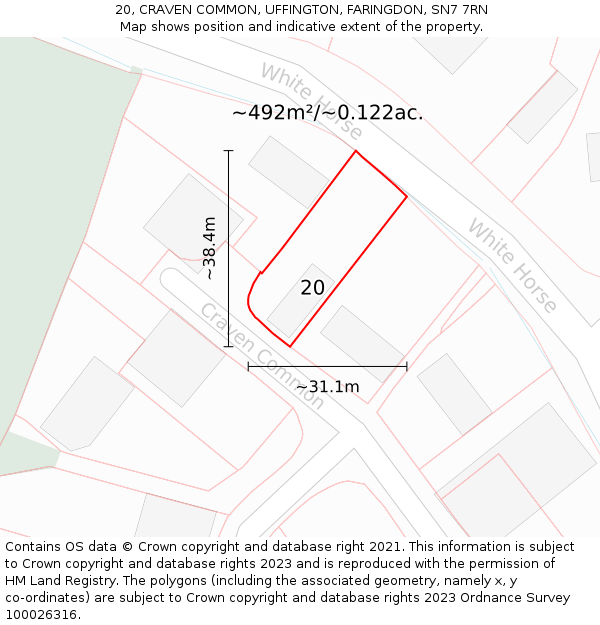 20, CRAVEN COMMON, UFFINGTON, FARINGDON, SN7 7RN: Plot and title map