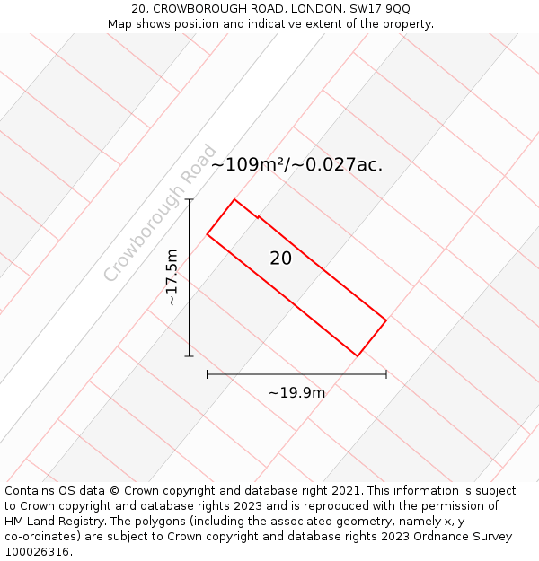 20, CROWBOROUGH ROAD, LONDON, SW17 9QQ: Plot and title map