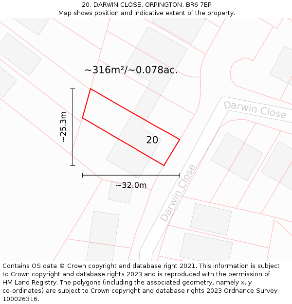 20, DARWIN CLOSE, ORPINGTON, BR6 7EP: Plot and title map