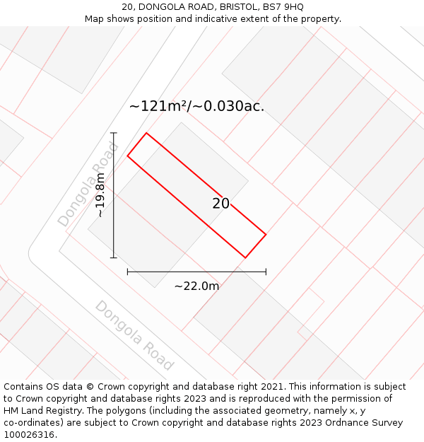 20, DONGOLA ROAD, BRISTOL, BS7 9HQ: Plot and title map