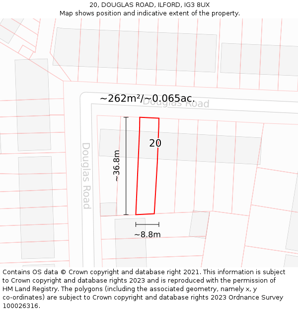 20, DOUGLAS ROAD, ILFORD, IG3 8UX: Plot and title map