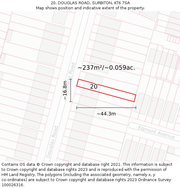 20, DOUGLAS ROAD, SURBITON, KT6 7SA: Plot and title map